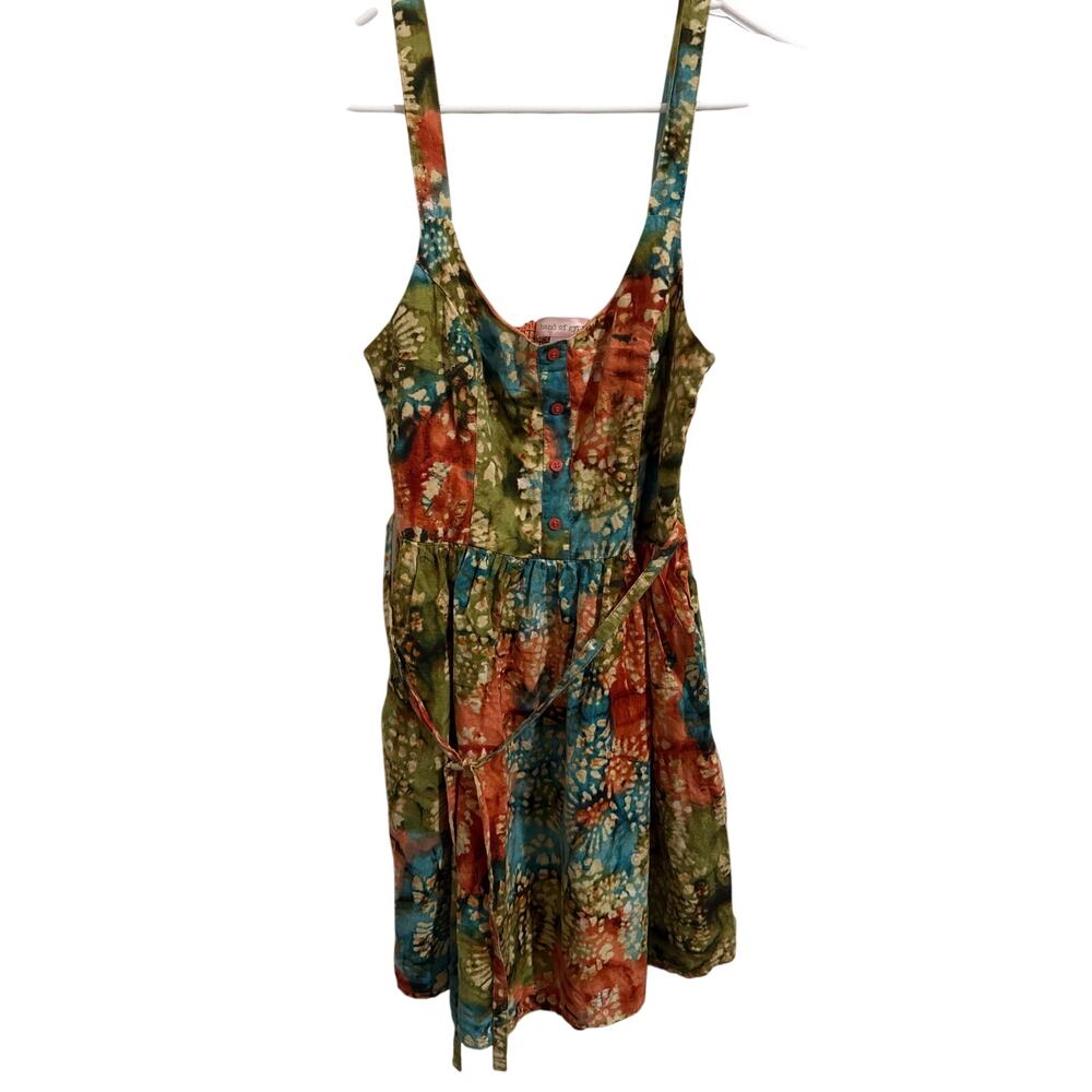 Boho mini dress juniors size small. Smocked top back. Faux button front. Pockets